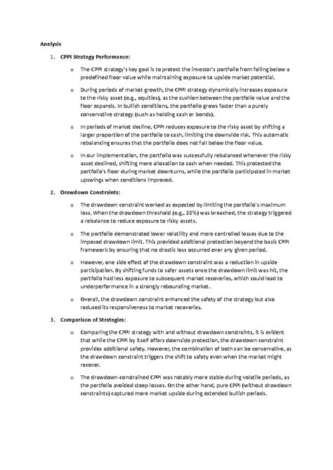 Analysis - good - Analysis 1. CPPI Strategy Performance: o The CPPI ...