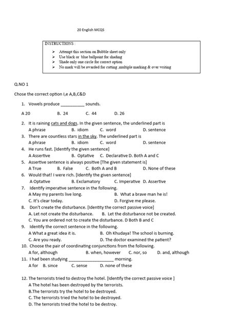 English Mcqs | PDF | Clause | Subject (Grammar)