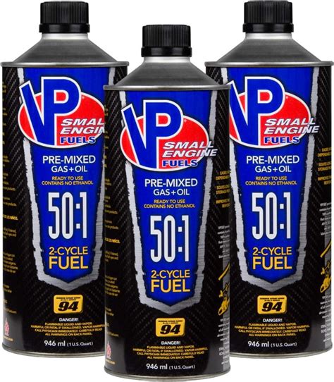 VP Racing Fuels 50:1 SEF 2 Cycle Pre-Mixed Gas + Oil Fuel, Ready to Use, 3 Pack 1 Quart Bottles ...