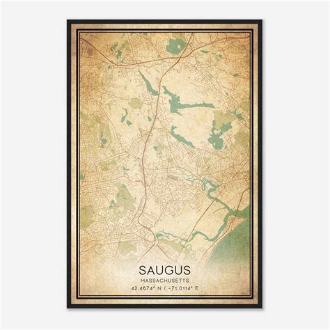 Vintage Saugus Massachusetts Map Poster, Modern Home Decor Wall Art ...