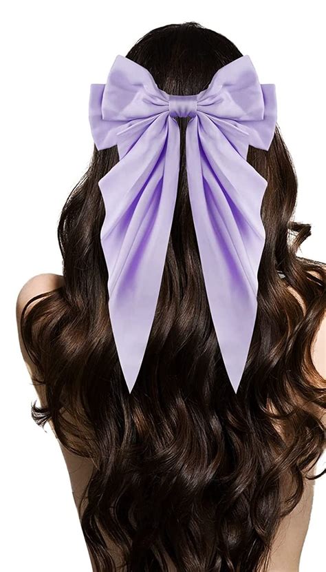 Buy STAR WORK Women Big Bow Barrettes Girl's Satin Hair clips Long ...