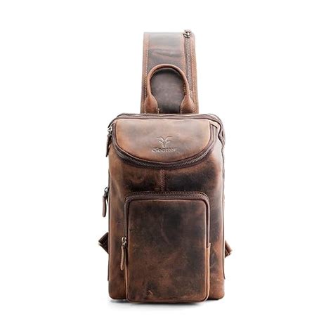 Goatter Hunter Leather Coffee Brown Mens Chest Bag Shoulder Bag ...