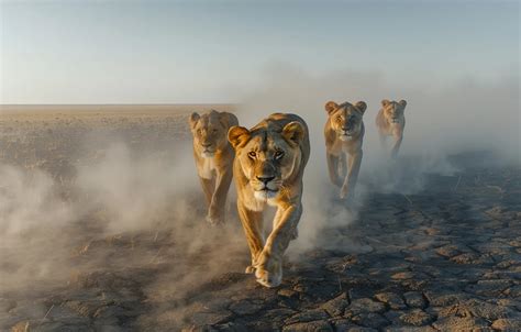 Wallpaper Dust, Front, Digital art, Predators, Lioness, Big Cats, AI ...