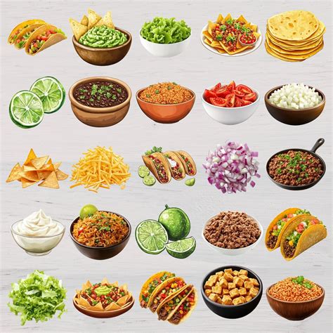Taco Bar CLIP ART for Party Printable Taco Graphic for DIY Invitation Taco Menu Catering ...