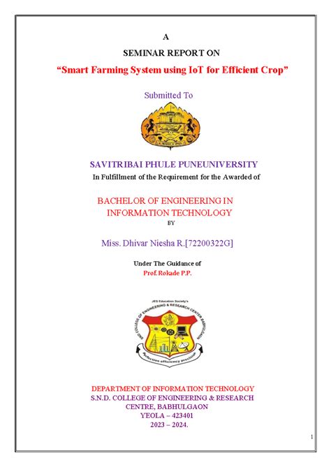 Nilesha Dhivar Seminar Report - A SEMINAR REPORT ON “Smart Farming ...
