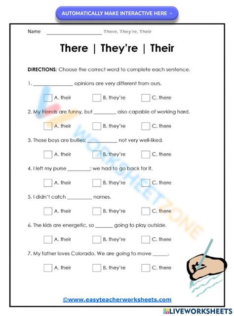 They, Their, They're Worksheet: Practice Exercises for Mastering Pronouns