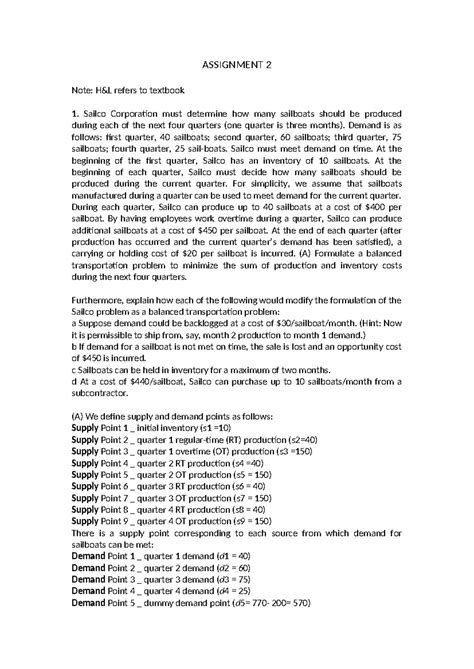 Assignment 2 - Sailco Corp. Production & Inventory Cost Analysis - Studocu