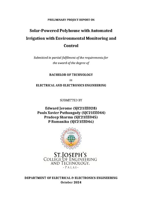 Preliminary Project Report on Solar-Powered Polyhouse EEE SJC21 - Studocu