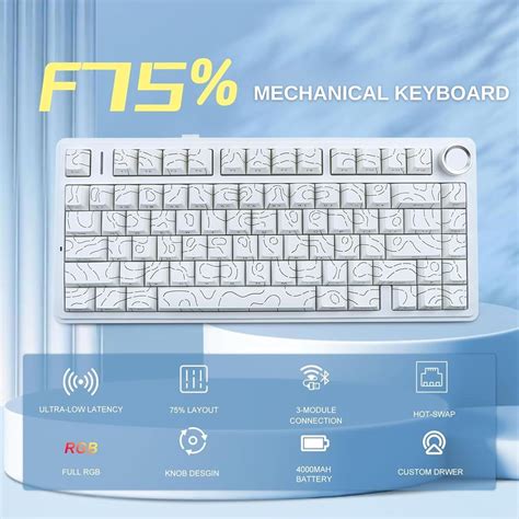 AULA F75 75% SIDE ENGRAVED TRI MODE TKL 80 KEYS WIRELESS MECHANICAL GA ...