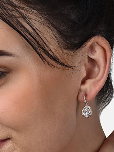 Zaveri Pearls Rose Gold Cubic Zirconia Pear Drop Hoop Earring For Women ...