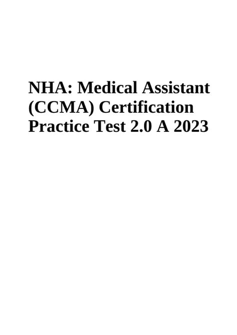NHA: Medical Assistant (CCMA) Certification Practice Test 2.0 A 2023 ...