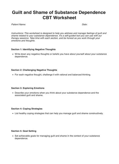 Shame and Guilt Worksheet & Example | Free PDF Download