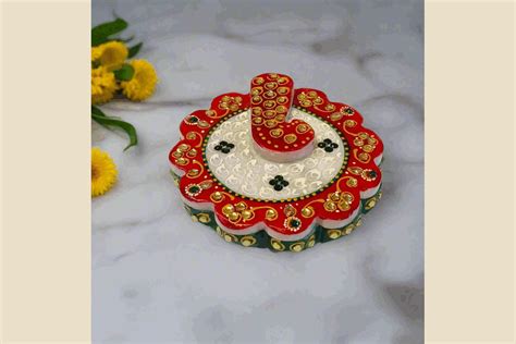Marble Ganesh Kumkum Round Shape – Puja Celebrations