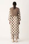 Buy Brown Poplin, Cotton Collared Checkered Pattern Quilted Yoke Trench ...