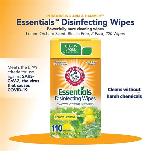 Arm & Hammer Essentials Lemon Orchard Disinfecting Wipes 2-Pack - 220 ...
