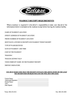 Fillable Online WASHOUT RECEIPT REQUIREMENTS Fax Email Print - pdfFiller