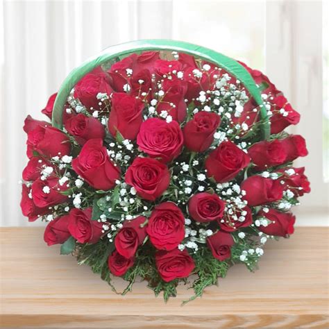 40 RedRose Basket with Gypsophila | Rose Online Gift | Florist Chennai