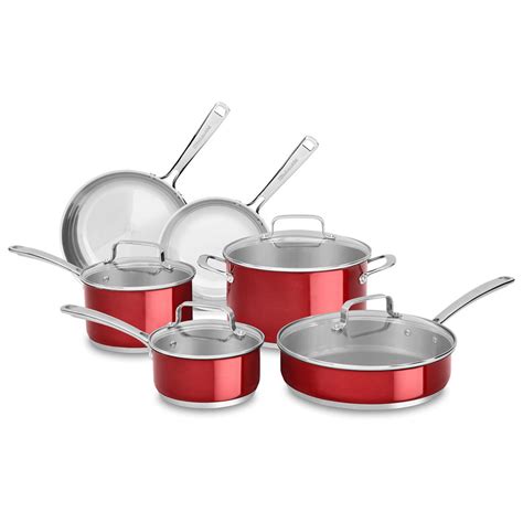 Kitchenaid Stainless 10-piece Steel Cookware Set, Candy Apple Red ...