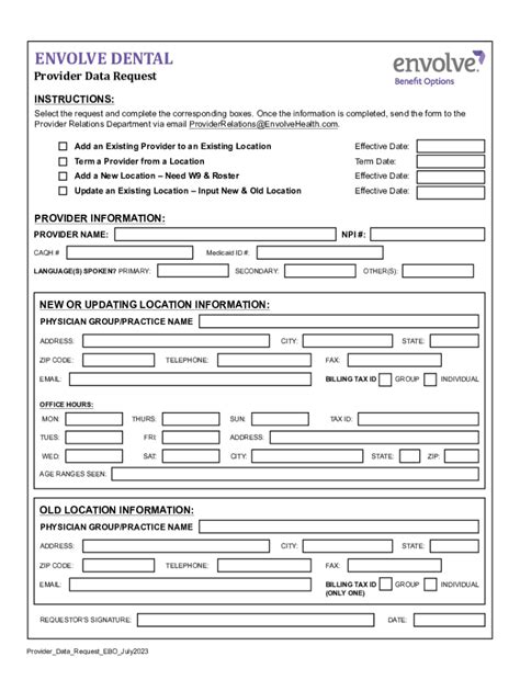 Fillable Online EBO - Envolve Dental - Provider Data Request Form ...