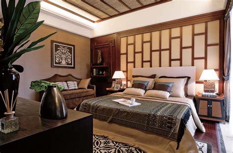 中式古典卧室床头背景墙装修效果图 – 设计本装修效果图