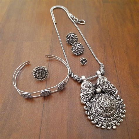 Buy Antique German Silver Indian Traditional Ethnic Oxidized Temple ...