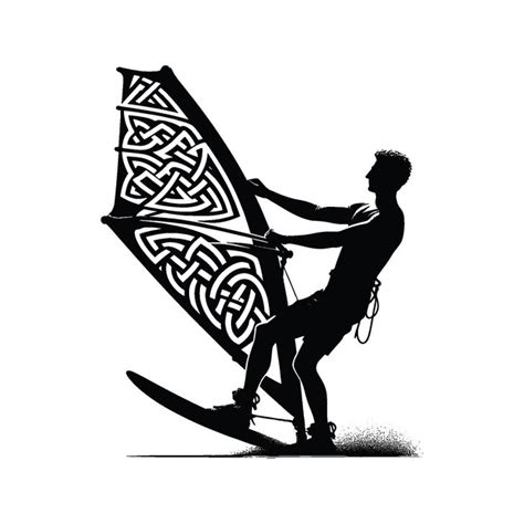 Jogador de windsurf masculino em padrão de nó celta ilustração emblema ...