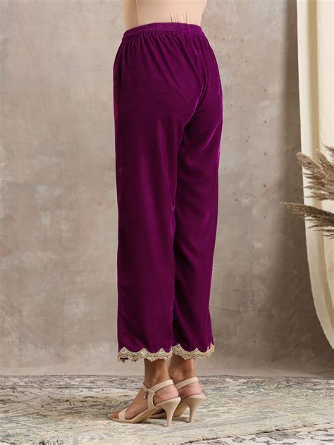 Wine Velvet Lace Kurta Pant Set – trueBrowns