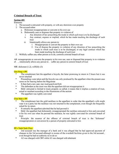 Criminal Breach of Trust - Criminal Breach of Trust Section 405 ...