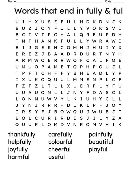 Words that end in fully & ful Word Search - WordMint
