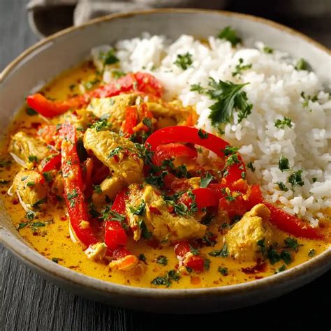 Chicken and Bell Pepper Stew with Fluffy Rice – Easy Hearty