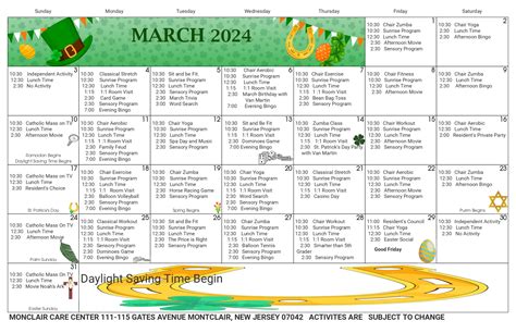 March 2024 Montclair Care Center – Recreational Calendar