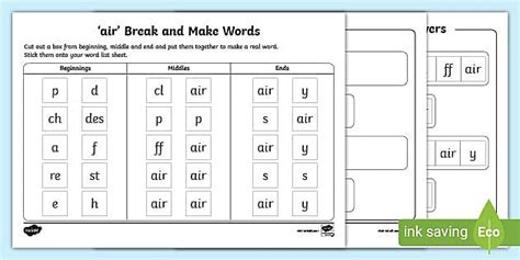 'air' Break and Make Words Worksheet (teacher made) - Twinkl