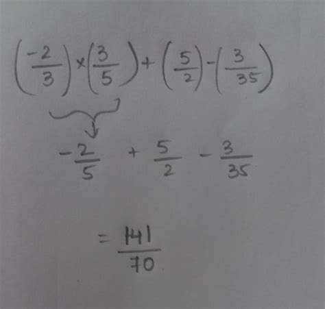 (-2)/3 X 3/5+5/2-3/35 - Brainly.in