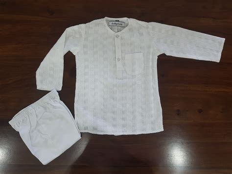 Thread Embroidery on Pure Cotton Kurta-Pajama Set | White – The House ...