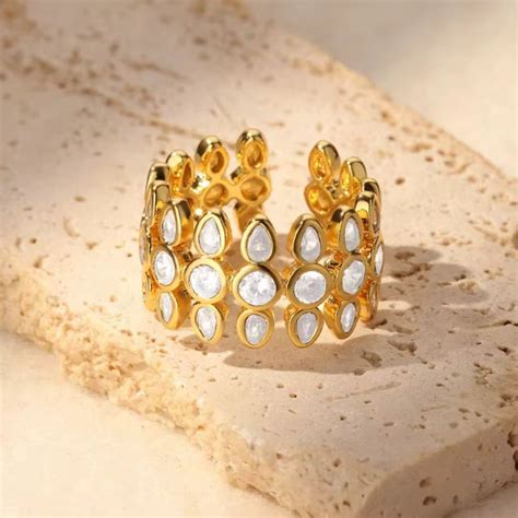 18KT Gold Plated Pear Cut Cluster Statement Ring, Mirella – Inaya ...