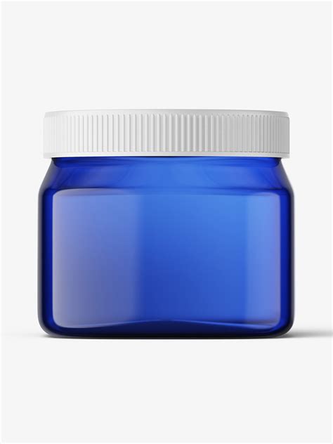Blue square base jar mockup / 16oz - Mockups Design