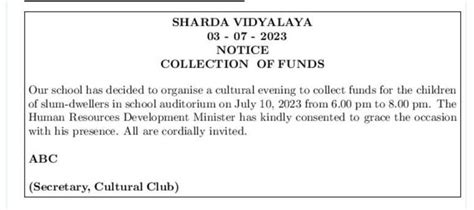 Your school, Sharda Vidyalaya, is organising a cultural evening to ...