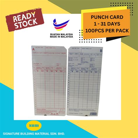 Punch Card For Time Recorder 1 to 31 days 100pcs per pack Standard Size ...