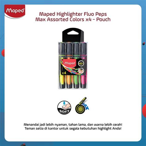 Promo Maped Highlighter Fluo Peps Max Assorted Colors x4 - Pouch ...