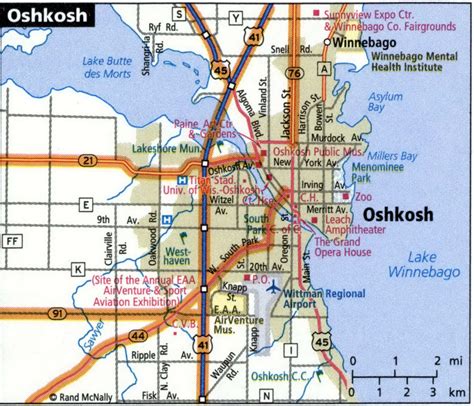 Oshkosh city road map for truck drivers area town toll free highways ...