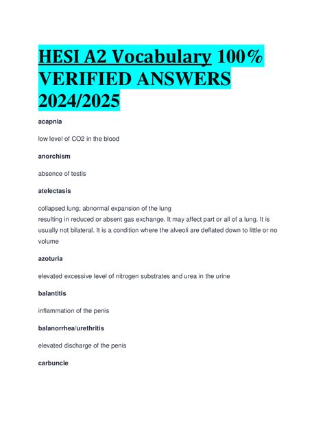 Hesi A2 Vocabulary