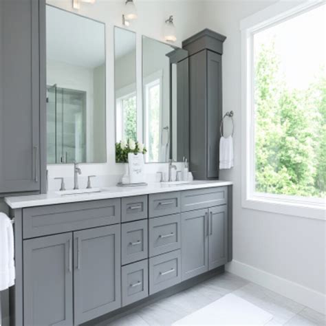 Modern Grey And White Bathroom Design With Dark Grey Bathroom Cabinet