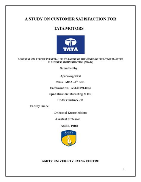 A Study ON Customer Satisfaction FOR TAT - A STUDY ON CUSTOMER ...