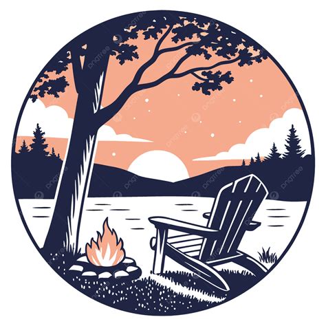 This Image Shows An Adirondack Chair Facing A Campfire By Calm Lake At ...