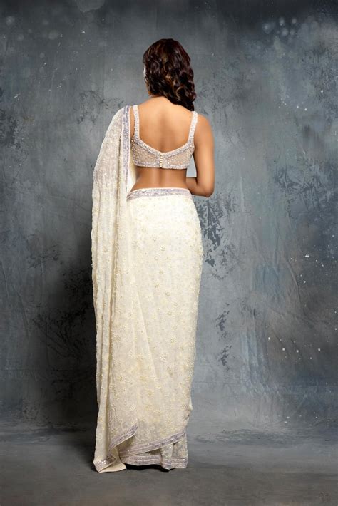 Ecru and Silver Sequin Embellished Saree Set – NSL FASHION PVT LTD