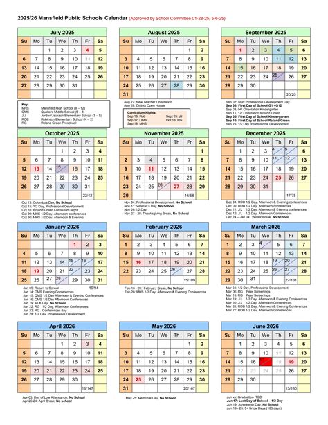 Mansfield Public Schools Calendar 25-26 Revised [PDF] - EduCounty