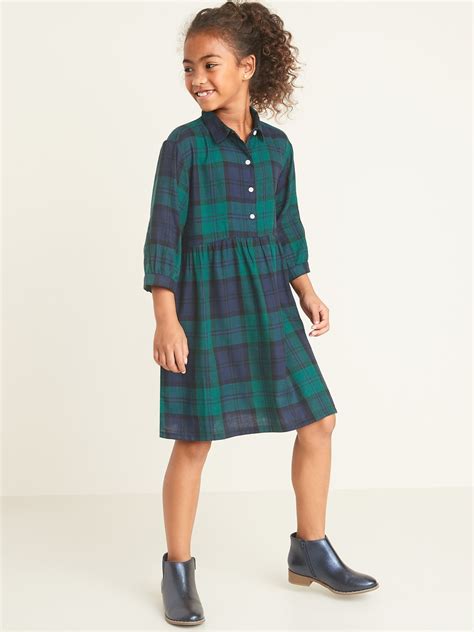 Waist-Defined Plaid Flannel Shirt Dress for Girls | Plaid flannel shirt ...