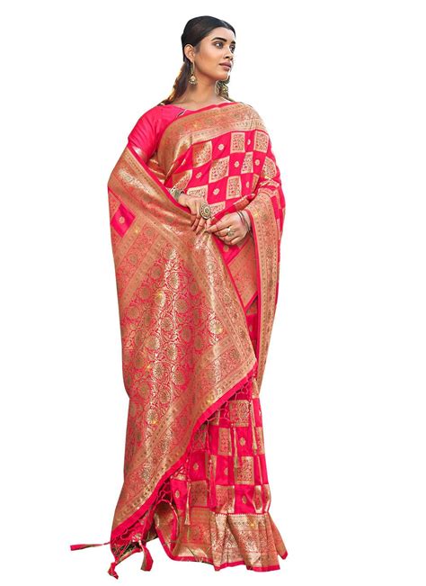 Buy Sangam Prints Women's Banarasi Silk Siroski Stone Work Saree with ...