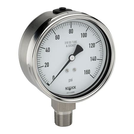 Noshok Pressure Gauge, 2.5" 304SS Case, 316SS Internals, 160 psi/bar, 1 ...