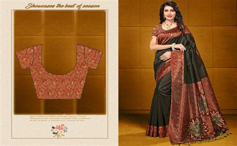 Buy GoSriKi Women's Black Color Art Mysore Silk Saree With Blouse Piece ...